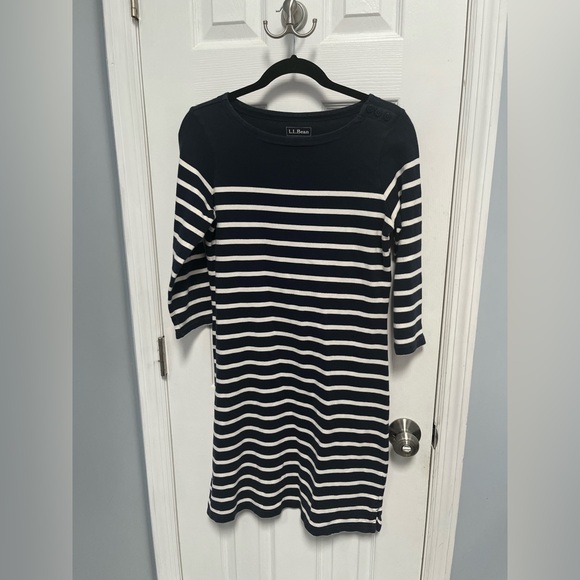 L.L. Bean Dresses & Skirts - LL Bean Dress S Reg Navy White Heritage Striped Cotton Nautical Mariner Small